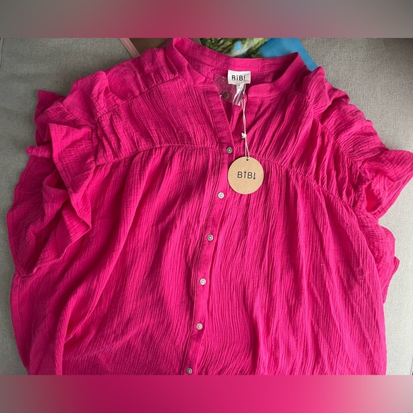 New Bibi Loose Fit Wrinkle Gauze Top 100% Cotton In Fuchsia Size M - Picture 4 of 11